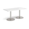 Monza rectangular dining table with flat round brushed steel bases 1600mm x 800mm white - MDR1600-BS-WH