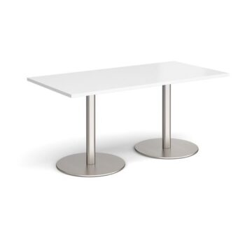 Monza rectangular dining table with flat round brushed steel bases 1600mm x 800mm white - MDR1600-BS-WH