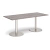 Monza rectangular dining table with flat round brushed steel bases 1800mm x 800mm grey oak - MDR1800-BS-GO