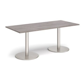 Monza rectangular dining table with flat round brushed steel bases 1800mm x 800mm grey oak - MDR1800-BS-GO