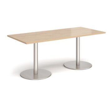 Monza rectangular dining table with flat round brushed steel bases 1800mm x 800mm kendal oak - MDR1800-BS-KO