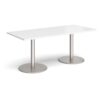 Monza rectangular dining table with flat round brushed steel bases 1800mm x 800mm white - MDR1800-BS-WH
