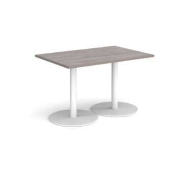 Monza rectangular dining table with flat round white bases 1200mm x 800mm grey oak - MDR1200-WH-GO