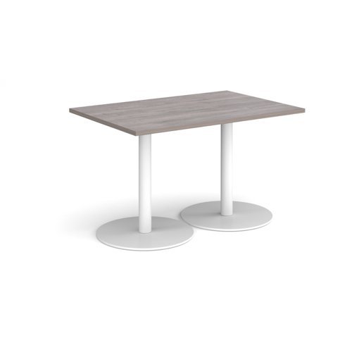 Monza rectangular dining table with flat round white bases 1200mm x 800mm grey oak - MDR1200-WH-GO