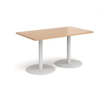 Monza rectangular dining table with flat round white bases 1400mm x 800mm beech - MDR1400-WH-B