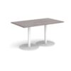 Monza rectangular dining table with flat round white bases 1400mm x 800mm grey oak - MDR1400-WH-GO
