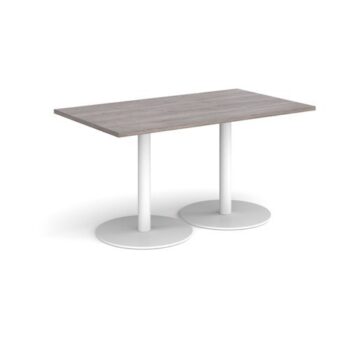 Monza rectangular dining table with flat round white bases 1400mm x 800mm grey oak - MDR1400-WH-GO