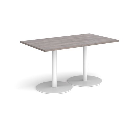 Monza rectangular dining table with flat round white bases 1400mm x 800mm grey oak - MDR1400-WH-GO