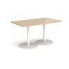 Monza rectangular dining table with flat round white bases 1400mm x 800mm kendal oak - MDR1400-WH-KO