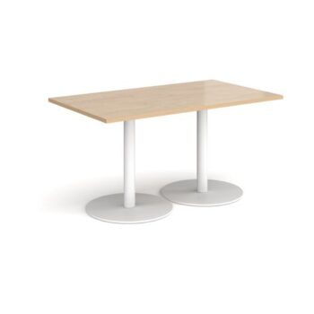 Monza rectangular dining table with flat round white bases 1400mm x 800mm kendal oak - MDR1400-WH-KO