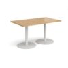 Monza rectangular dining table with flat round white bases 1400mm x 800mm oak - MDR1400-WH-O