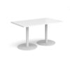 Monza rectangular dining table with flat round white bases 1400mm x 800mm white - MDR1400-WH-WH