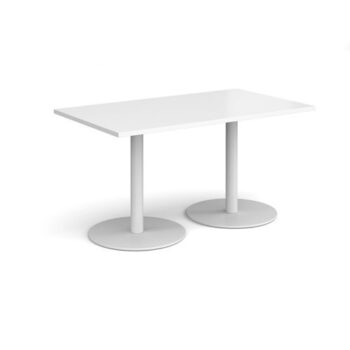 Monza rectangular dining table with flat round white bases 1400mm x 800mm white - MDR1400-WH-WH
