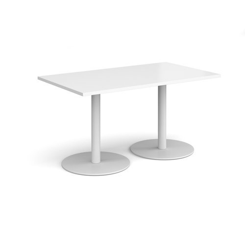Monza rectangular dining table with flat round white bases 1400mm x 800mm white - MDR1400-WH-WH