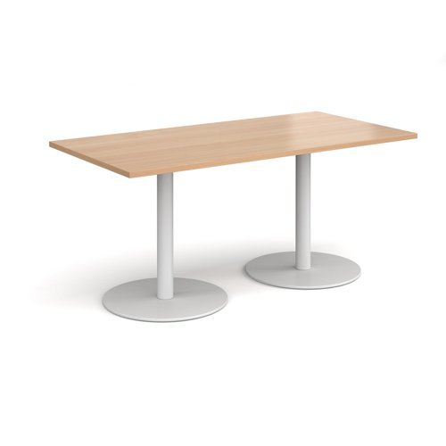Monza rectangular dining table with flat round white bases 1600mm x 800mm beech - MDR1600-WH-B