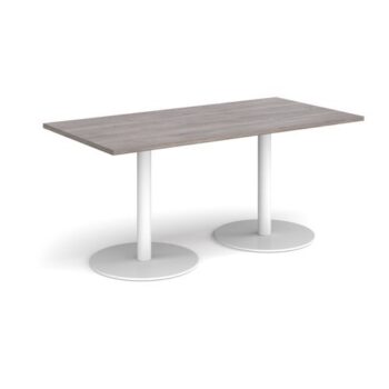 Monza rectangular dining table with flat round white bases 1600mm x 800mm grey oak - MDR1600-WH-GO