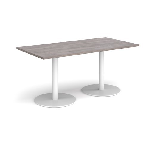 Monza rectangular dining table with flat round white bases 1600mm x 800mm grey oak - MDR1600-WH-GO
