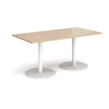 Monza rectangular dining table with flat round white bases 1600mm x 800mm kendal oak - MDR1600-WH-KO