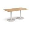 Monza rectangular dining table with flat round white bases 1600mm x 800mm oak - MDR1600-WH-O