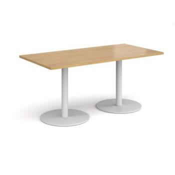 Monza rectangular dining table with flat round white bases 1600mm x 800mm oak - MDR1600-WH-O