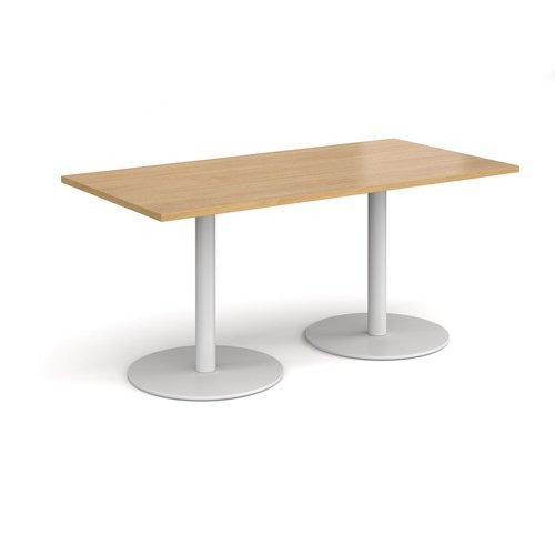 Monza rectangular dining table with flat round white bases 1600mm x 800mm oak - MDR1600-WH-O