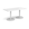 Monza rectangular dining table with flat round white bases 1600mm x 800mm white - MDR1600-WH-WH