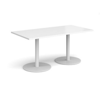 Monza rectangular dining table with flat round white bases 1600mm x 800mm white - MDR1600-WH-WH