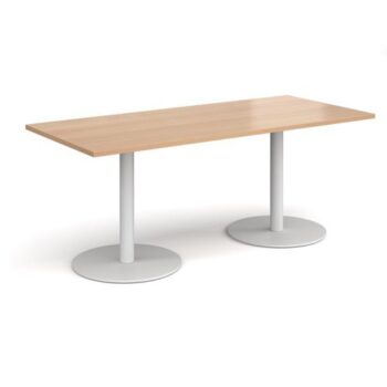 Monza rectangular dining table with flat round white bases 1800mm x 800mm beech - MDR1800-WH-B