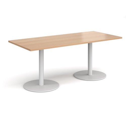 Monza rectangular dining table with flat round white bases 1800mm x 800mm beech - MDR1800-WH-B