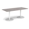 Monza rectangular dining table with flat round white bases 1800mm x 800mm grey oak - MDR1800-WH-GO