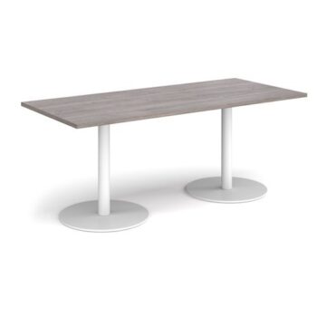 Monza rectangular dining table with flat round white bases 1800mm x 800mm grey oak - MDR1800-WH-GO