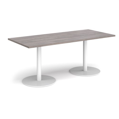Monza rectangular dining table with flat round white bases 1800mm x 800mm grey oak - MDR1800-WH-GO