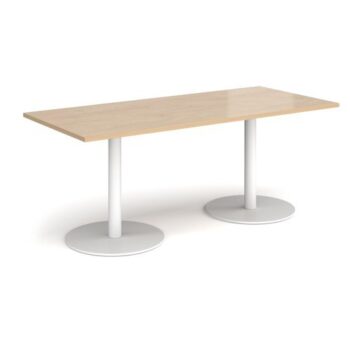 Monza rectangular dining table with flat round white bases 1800mm x 800mm kendal oak - MDR1800-WH-KO
