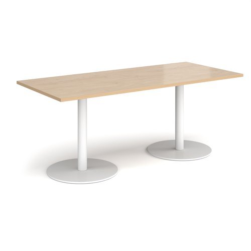 Monza rectangular dining table with flat round white bases 1800mm x 800mm kendal oak - MDR1800-WH-KO