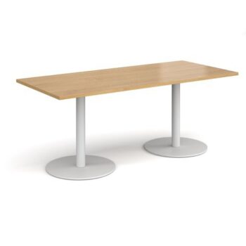 Monza rectangular dining table with flat round white bases 1800mm x 800mm oak - MDR1800-WH-O