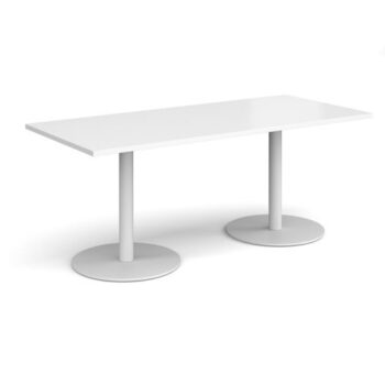Monza rectangular dining table with flat round white bases 1800mm x 800mm white - MDR1800-WH-WH