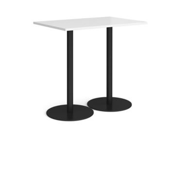 Monza rectangular poseur table with flat round black bases 1200mm x 800mm white - MPR1200-K-WH