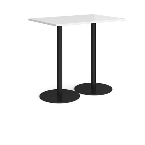 Monza rectangular poseur table with flat round black bases 1200mm x 800mm white - MPR1200-K-WH