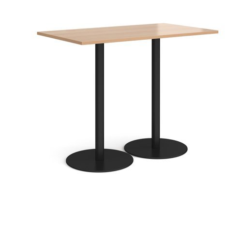 Monza rectangular poseur table with flat round black bases 1400mm x 800mm beech - MPR1400-K-B