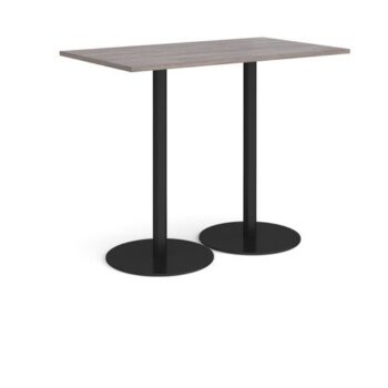 Monza rectangular poseur table with flat round black bases 1400mm x 800mm grey oak - MPR1400-K-GO