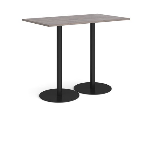 Monza rectangular poseur table with flat round black bases 1400mm x 800mm grey oak - MPR1400-K-GO
