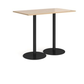 Monza rectangular poseur table with flat round black bases 1400mm x 800mm kendal oak - MPR1400-K-KO