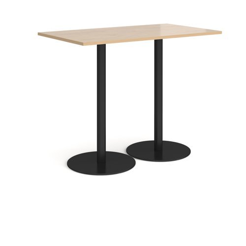 Monza rectangular poseur table with flat round black bases 1400mm x 800mm kendal oak - MPR1400-K-KO