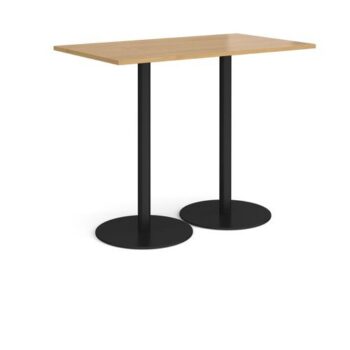 Monza rectangular poseur table with flat round black bases 1400mm x 800mm oak - MPR1400-K-O