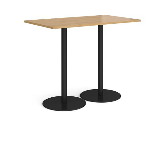 Monza rectangular poseur table with flat round black bases 1400mm x 800mm oak - MPR1400-K-O