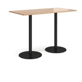 Monza rectangular poseur table with flat round black bases 1600mm x 800mm beech - MPR1600-K-B