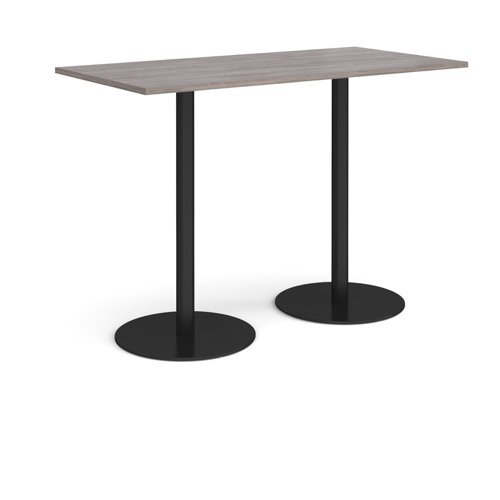 Monza rectangular poseur table with flat round black bases 1600mm x 800mm grey oak - MPR1600-K-GO