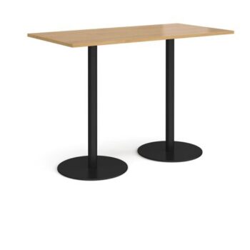 Monza rectangular poseur table with flat round black bases 1600mm x 800mm oak - MPR1600-K-O