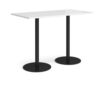 Monza rectangular poseur table with flat round black bases 1600mm x 800mm white - MPR1600-K-WH