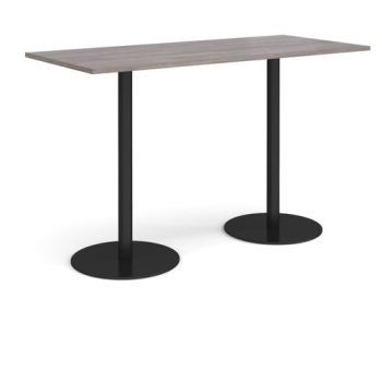Monza rectangular poseur table with flat round black bases 1800mm x 800mm grey oak - MPR1800-K-GO